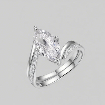OEVAS 3CT Marquise Cut Moissanite Two Rings 100% S925 Silver Double row Ring for Women Wedding Party Fine Jewelry