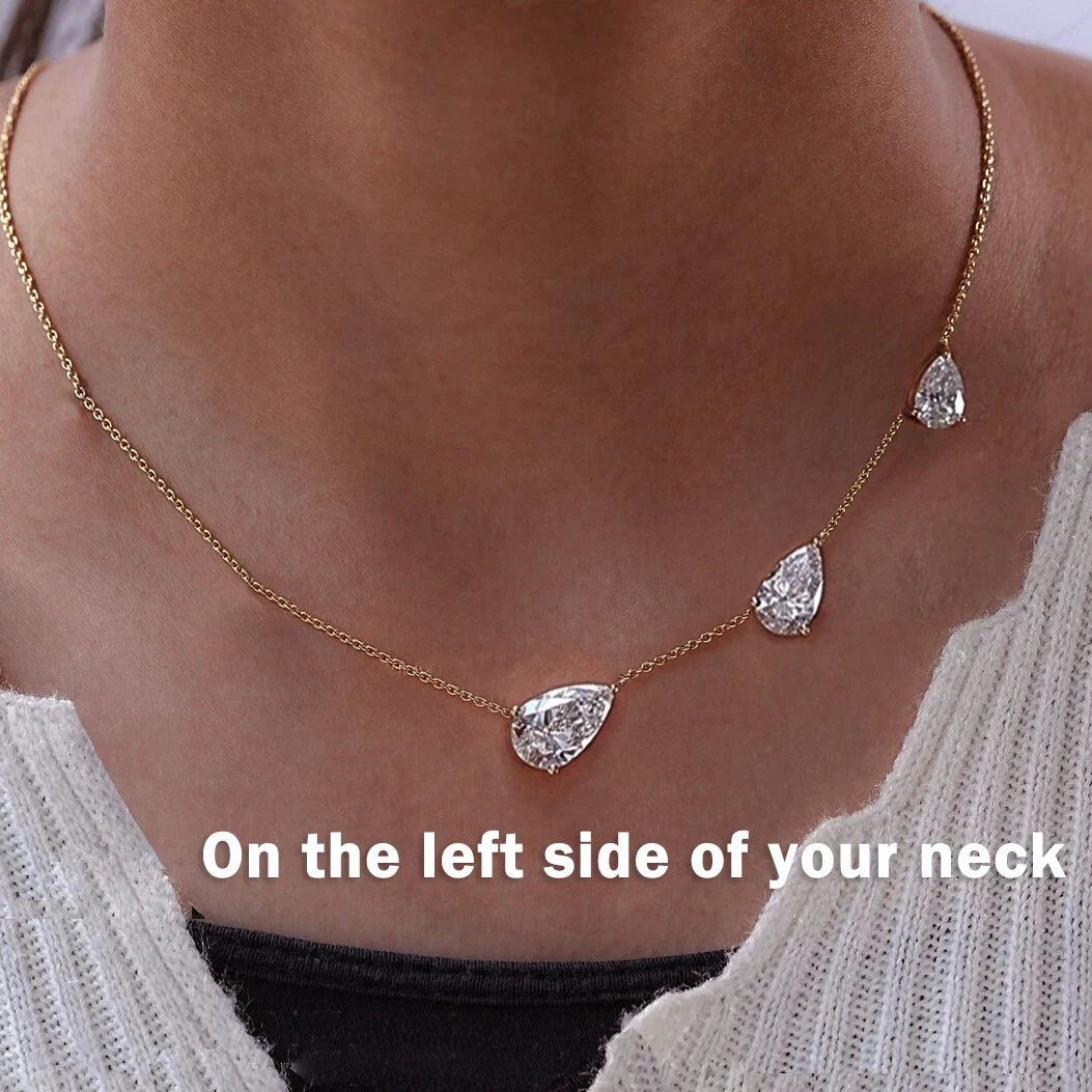 3-Stones Waterdrop Moissanite Pendant Necklace for Women 925 Silver 4-3-2Carat East West Pear Cut Diamond Neckchain Fine Jewelry